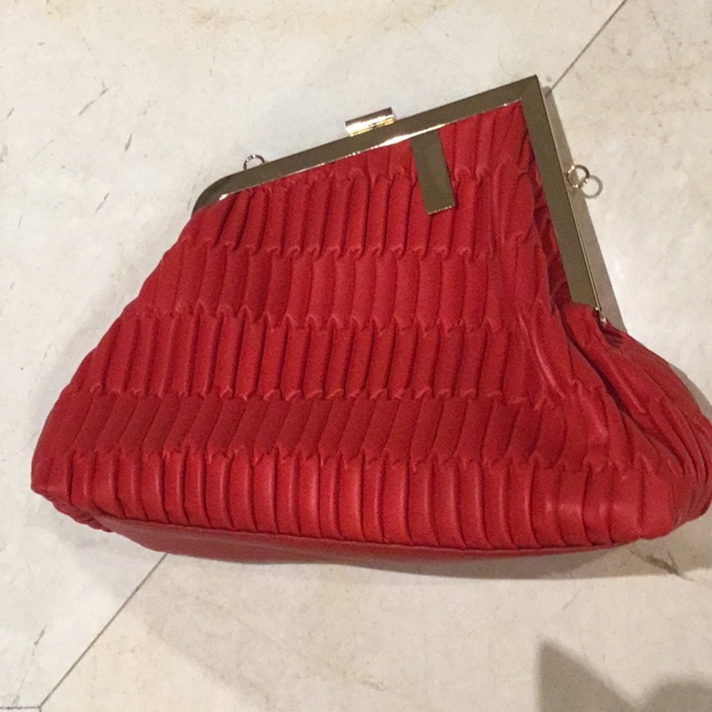 Red Pleated Frame Clutch Bag